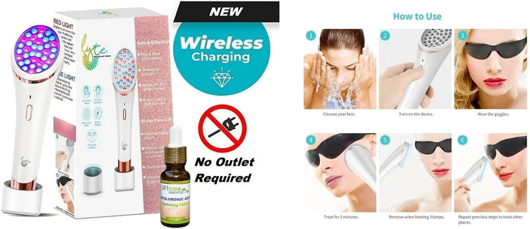 Lyte Wireless 2.0 Duo Red & Blue LED Light Therapy for Face Includes Hyaluronic Serum Automatic Red and Blue LED Light Therapy Wrinkle Reduction Device