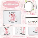 Pig Gifts for Pig Lovers, Travel Cosmetic Bags Portable Makeup Zipper Pouch, Cute Pig Socks, Pigs Writing Gel Ink Pen & Mini round Mirror, Christmas, Thanksgiving, Birthday Gifts for Girls Women