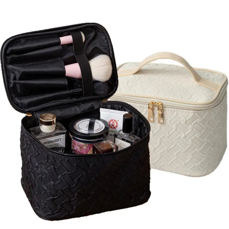 (NEW) White Premium Large Capacity Travel Makeup Bag - Hello Juno featuring Glowing Beauty Skin Essentials