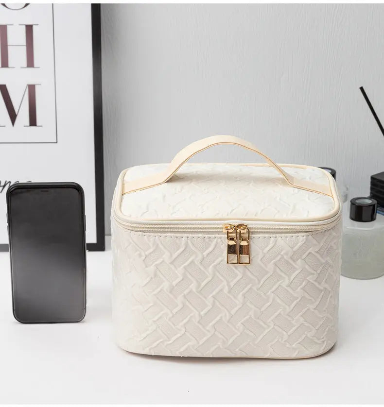 (NEW) White Premium Large Capacity Travel Makeup Bag - Hello Juno featuring Glowing Beauty Skin Essentials