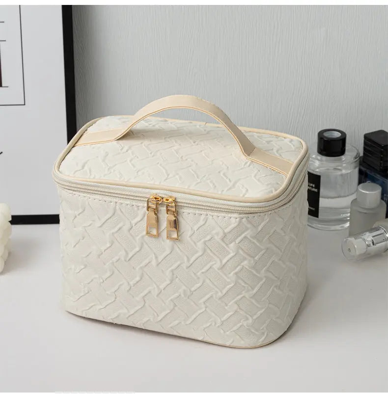(NEW) White Premium Large Capacity Travel Makeup Bag - Hello Juno featuring Glowing Beauty Skin Essentials