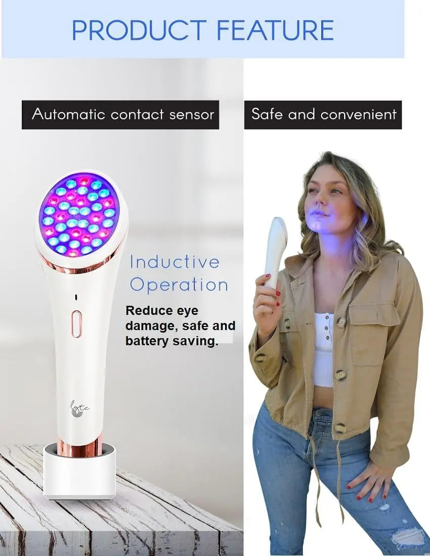 Lyte Wireless 2.0 Duo Red & Blue LED Light Therapy for Face Includes Hyaluronic Serum Automatic Red and Blue LED Light Therapy Wrinkle Reduction Device