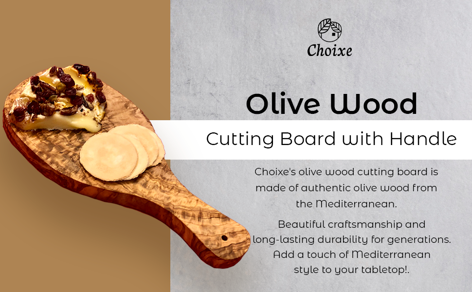 (NEW) Gift Idea - Original Olive Wood Cutting Board with Handle DC-Choixe