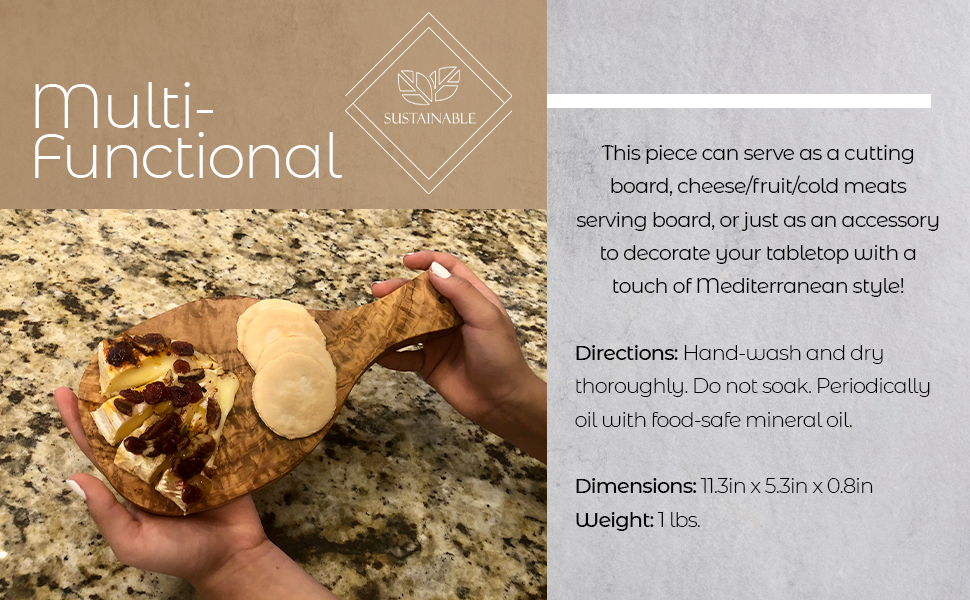 (NEW) Gift Idea - Original Olive Wood Cutting Board with Handle DC-Choixe