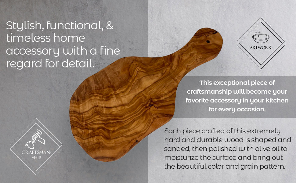 (NEW) Gift Idea - Original Olive Wood Cutting Board with Handle DC-Choixe