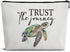 Sea Turtle Gifts for Women,Makeup Bag Gifts for Turtle Lovers,Trust the Journey Beach Leather Travel Makeup Pouch,Travel Organizer Pouch Small Makeup Bag for Purse