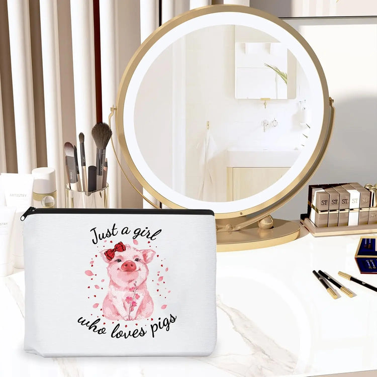 Pig Gifts for Pig Lovers, Travel Cosmetic Bags Portable Makeup Zipper Pouch, Cute Pig Socks, Pigs Writing Gel Ink Pen & Mini round Mirror, Christmas, Thanksgiving, Birthday Gifts for Girls Women
