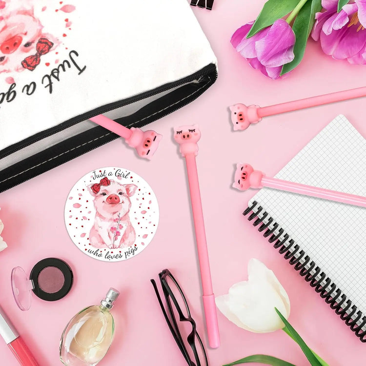 Pig Gifts for Pig Lovers, Travel Cosmetic Bags Portable Makeup Zipper Pouch, Cute Pig Socks, Pigs Writing Gel Ink Pen & Mini round Mirror, Christmas, Thanksgiving, Birthday Gifts for Girls Women